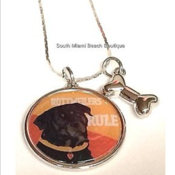 Silver Rottweiler Dog Bone Necklace Breed Rescue - Picture 3 of 8